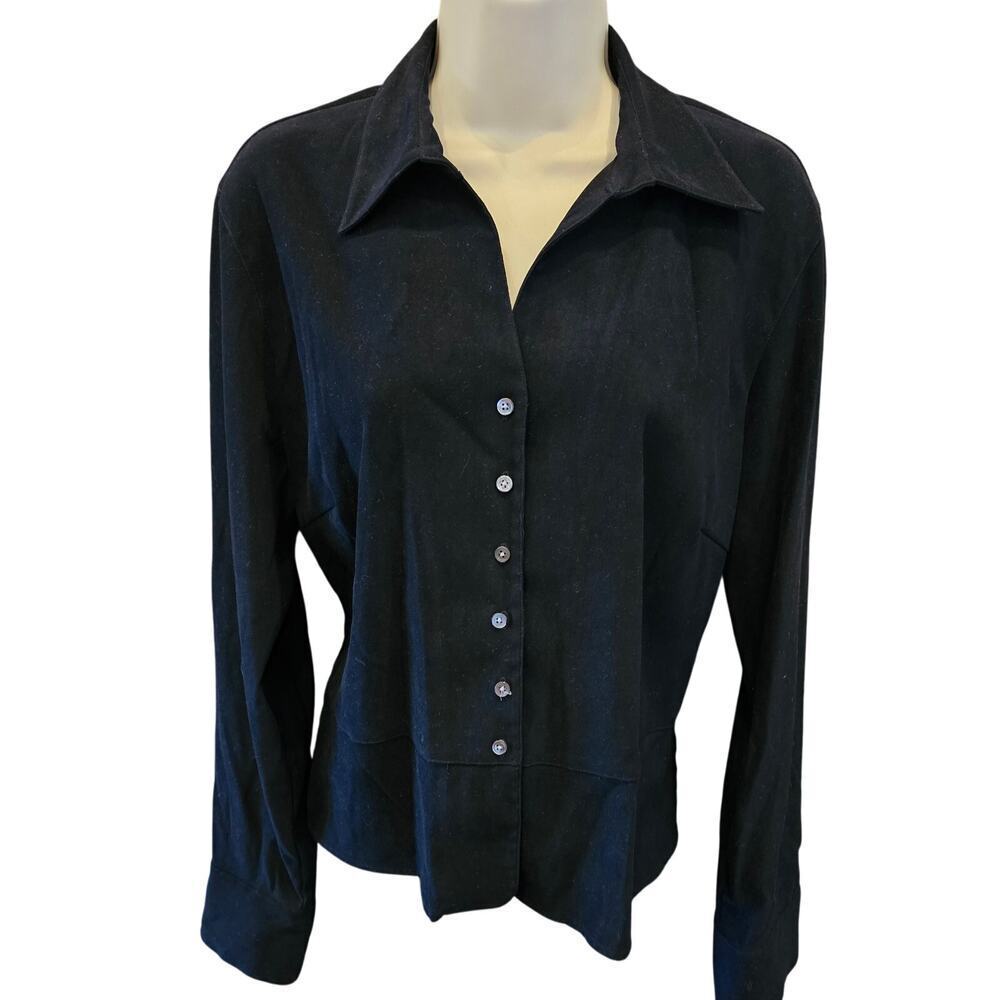 Harold sz 14 double layer semi peplum black button up long sleeve vintage classy